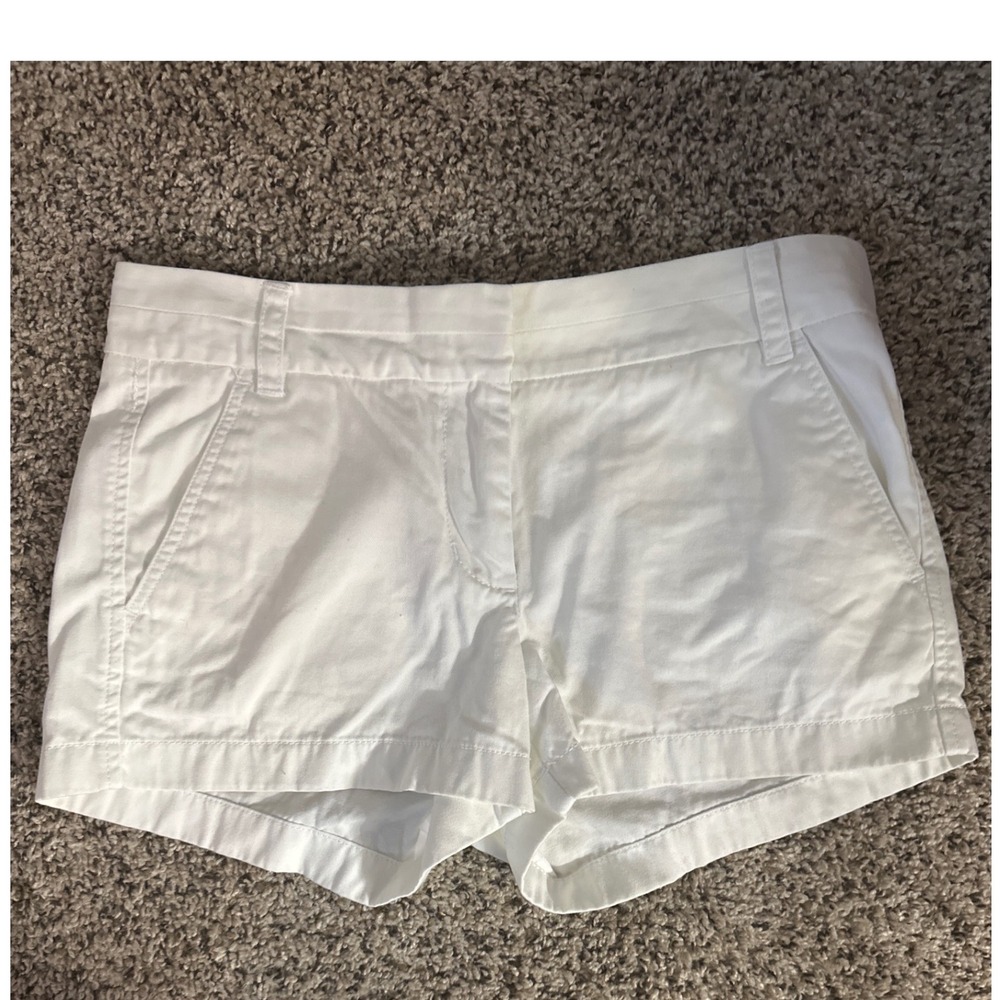 J Crew Womens Chino Shorts White Cotton  Broken-In Casual Belt Loops Pockets 4